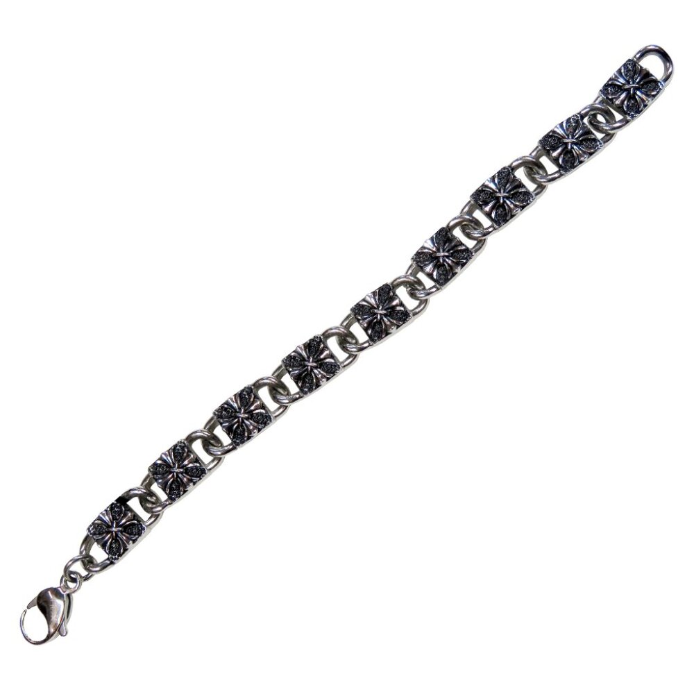 Inox Men's Stainless Steel Polished Cross Bracelet with Black Accents